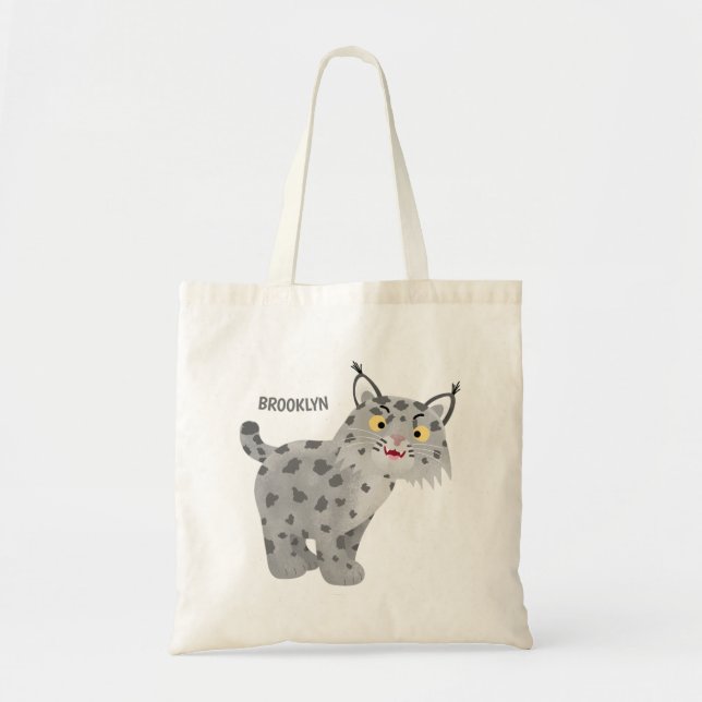 Cute mean bobcat lynx cartoon tote bag (Front)