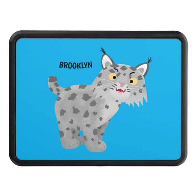 Cute mean bobcat lynx cartoon trailer hitch cover (Front)
