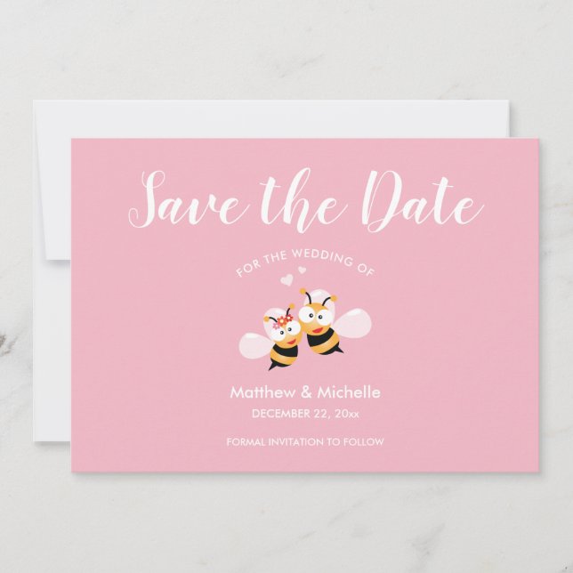 Cute Meant To Bee Elegant Pink Wedding Save The Date (Front)