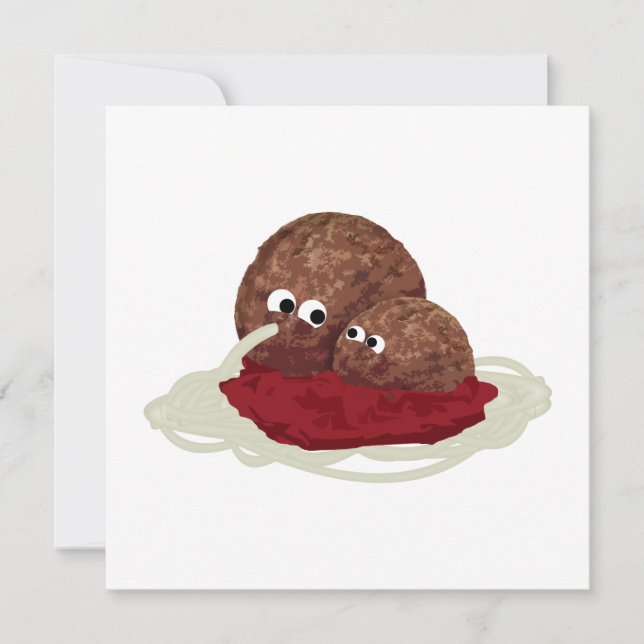 Cute Meatball Eating Spaghetti Invitation (Front)