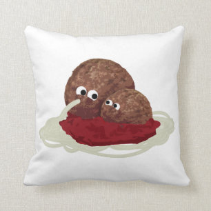 Cute Meatball Eating Spaghetti Throw Pillow