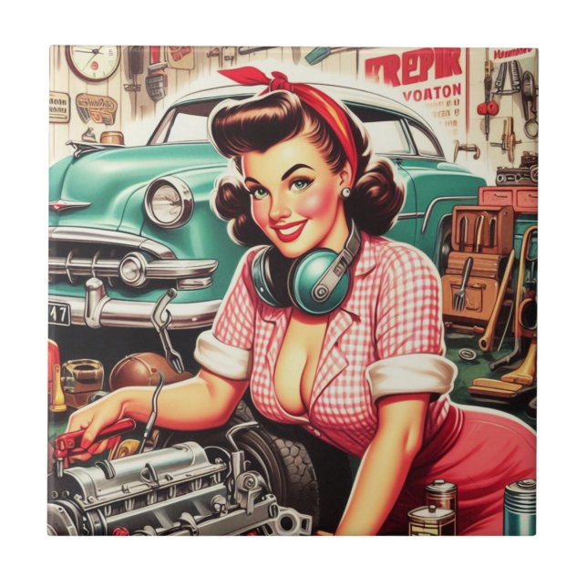 Cute Mechanic Pin-up Tile (Front)