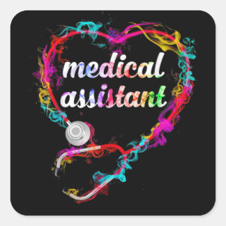 Cute Medical Assistant Colourful Stethoscope Heart Square Sticker