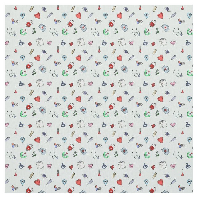 Cute Medical Icon Pattern Fabric (Swatch)