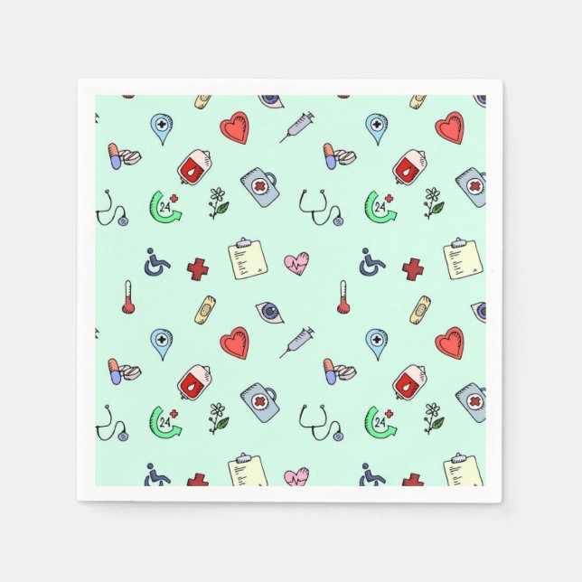 Cute Medical Icon Pattern Napkin (Front)