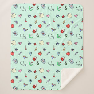 Cute Medical Icon Pattern Sherpa Blanket