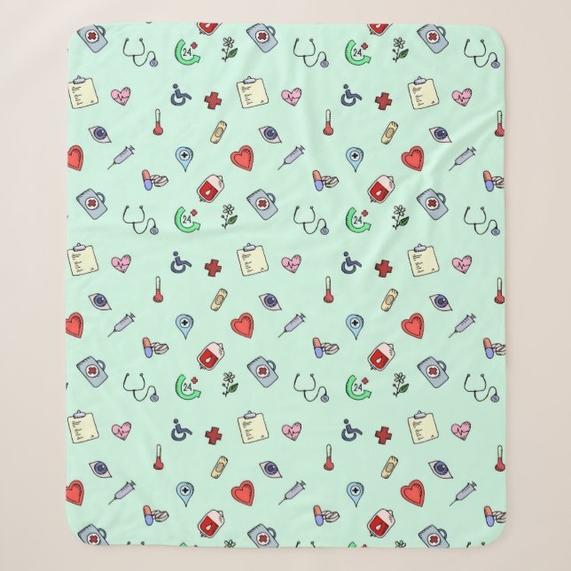 Cute Medical Icon Pattern Sherpa Blanket (Front)