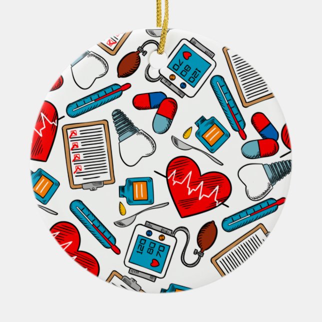 Cute Medical Nurse Doctor Theme Mixed Pattern  Ceramic Ornament (Front)