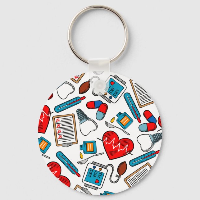 Cute Medical Nurse Doctor Theme Mixed Pattern   Keychain (Front)