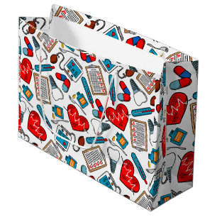 Cute Medical Nurse Doctor Theme Mixed Pattern  Large Gift Bag