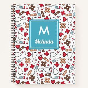 Cute Medical Pattern Nurse Monogrammed Notebook