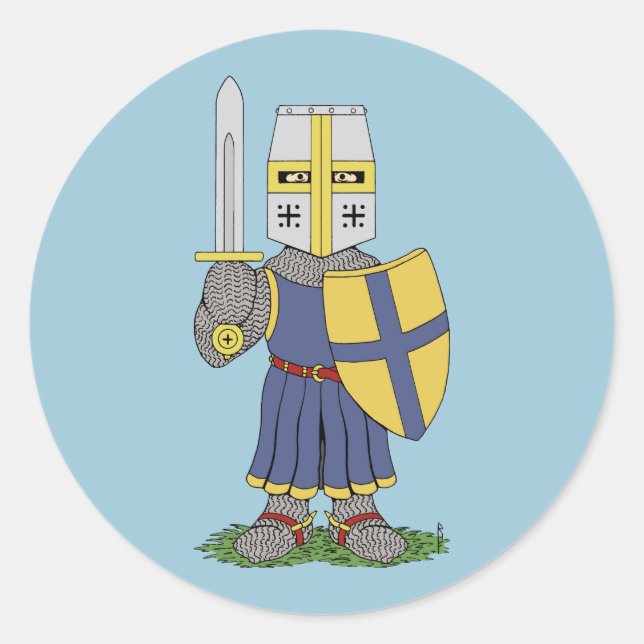 Cute Medieval Knight Classic Round Sticker (Front)