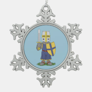 Cute Medieval Knight Snowflake Pewter Christmas Ornament