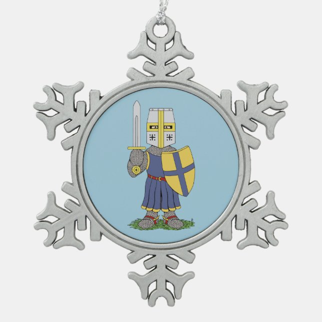 Cute Medieval Knight Snowflake Pewter Christmas Ornament (Front)