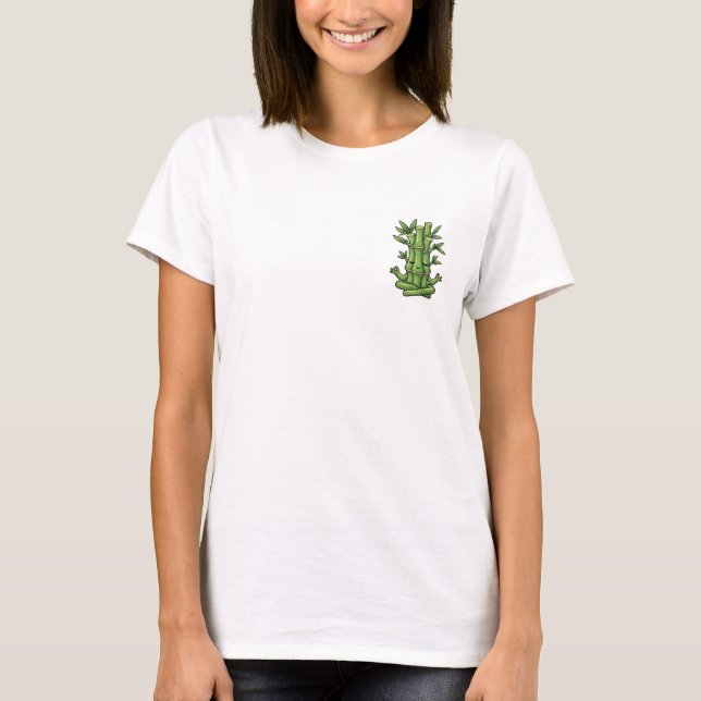 Cute Meditating Bamboo Character in Lotus Position T-Shirt (Front)