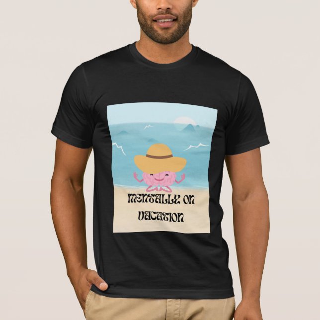 Cute Meditating Brain Beach Illustration T-Shirt (Front)