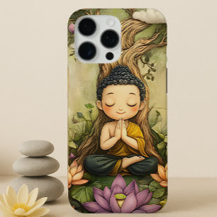 Cute Meditating Buddha   Zen Lotus Spiritual Art  iPhone 16 Pro Max Case