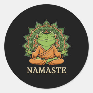 Cute Meditating Frog Buddha Namaste Mandala Zen Mi Classic Round Sticker