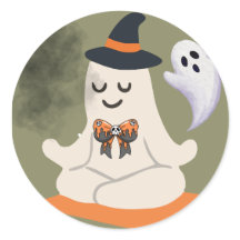 Cute Meditating Ghost with Witch Hat