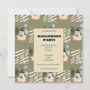 Cute Meditating Ghost with Witch Hat Invitation