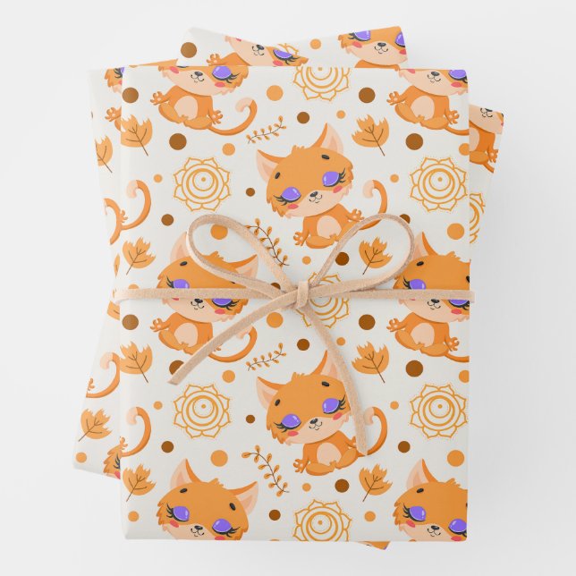 Cute Meditating Orange Cat  Wrapping Paper Sheet (In situ)