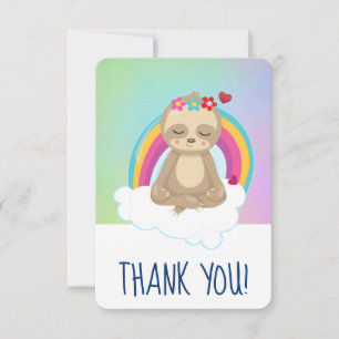 Cute Meditating Sloth with Rainbow Thank You