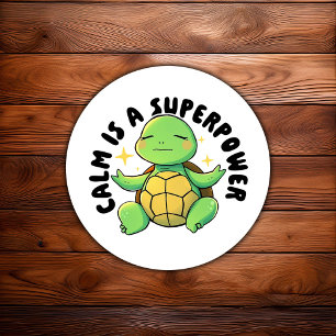 Cute Meditating Turtle Illustration Mental Health Classic Round Sticker