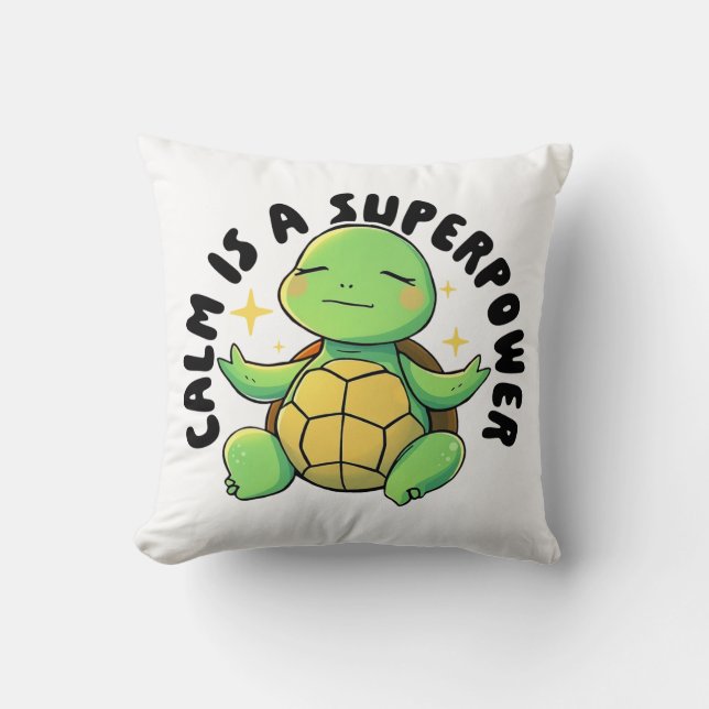 Cute Meditating Turtle Illustration Mental Health Throw Pillow (Front)