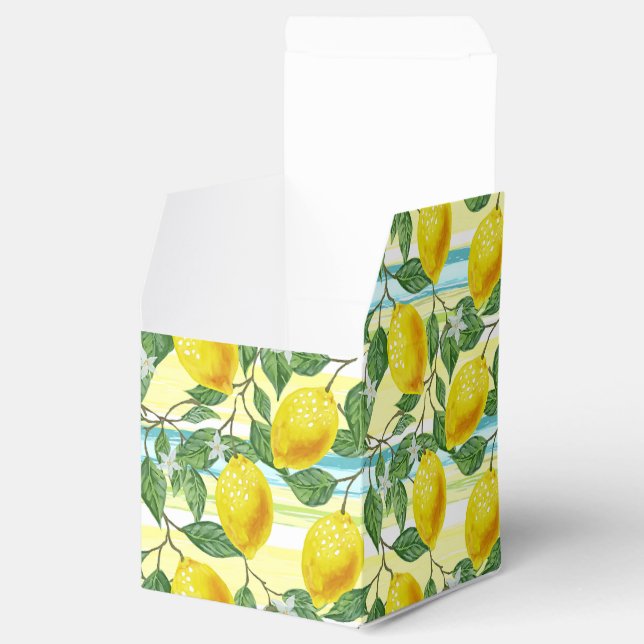 Cute Mediterranean Summer Lemon Fruit Art Pattern Favor Box (Opened)