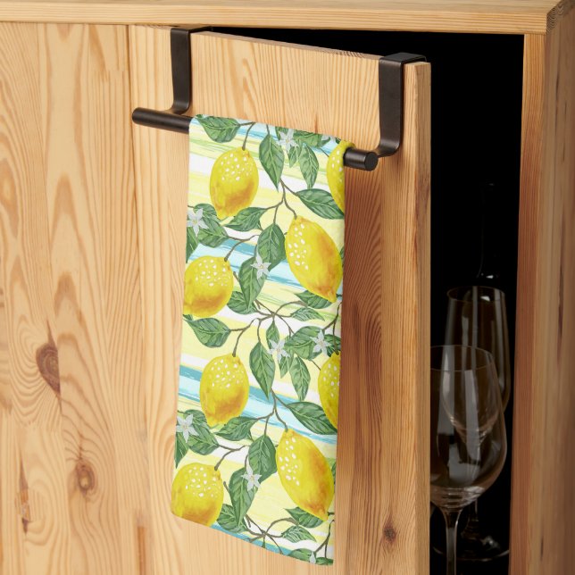 Cute Mediterranean Summer Lemon Fruit Art Pattern Kitchen Towel (Thirds Fold)