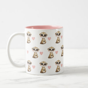 Cute Meerkat and Heart Pattern  Two-Tone Coffee Mug