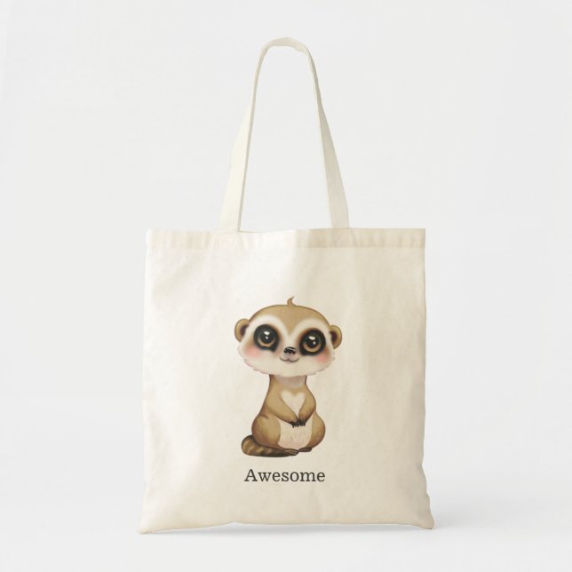 Cute Meerkat and Personalized Text Tote Bag (Front)