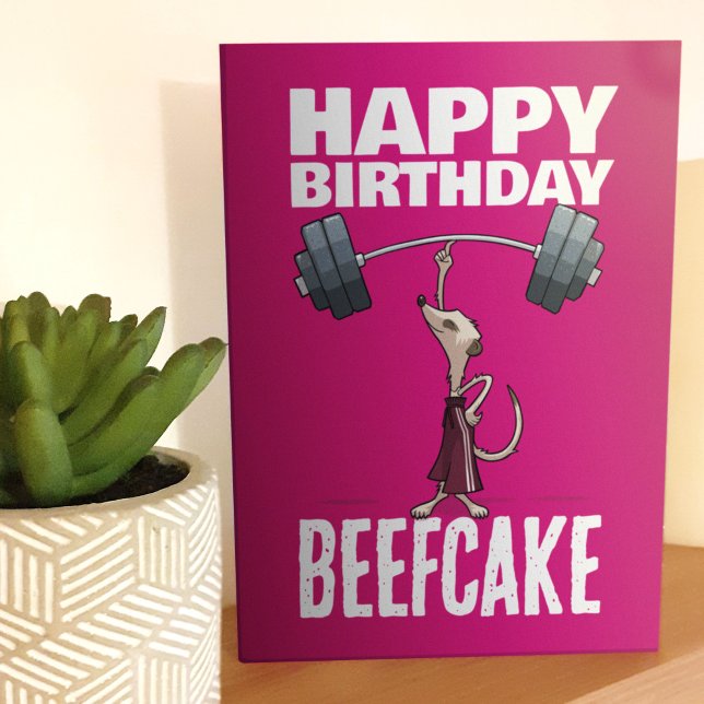 Cute Meerkat Happy Birthday Beefcake Gym Cartoon Card (Creator Uploaded)