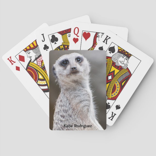 Cute Meerkat Looking at You Personalized Playing Cards (Back)