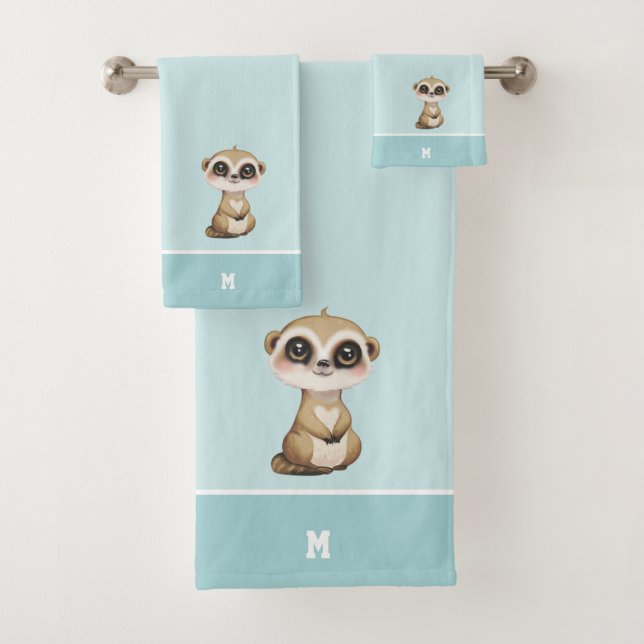 Cute Meerkat & Monogramme sur bleu clair (En situation)