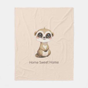 Cute Meerkat on Light Sand Beige Fleece Blanket