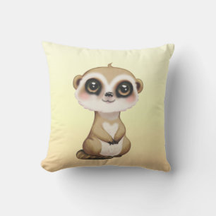 Cute Meerkat on Light Sand Beige Throw Pillow