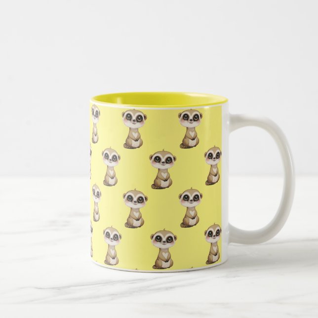 Cute Meerkat Pattern on Yellow Two-Tone Coffee Mug (Right)