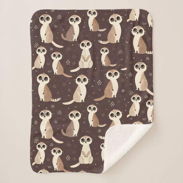 Cute Meerkat Pattern Sherpa Blanket (Front)