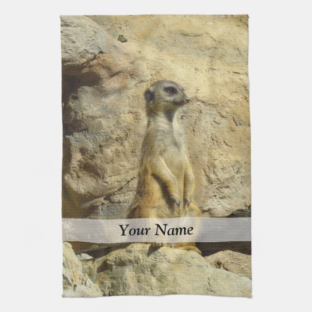 Cute meerkat photograph kitchen towel (Vertical)