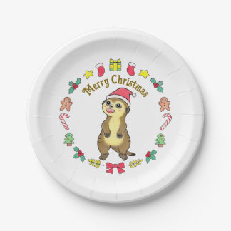Cute Meerkat Santa hat Christmas Paper Plate