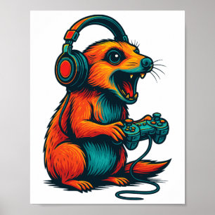 Cute Meerkat Video Game Controller Funny Gamer Poster