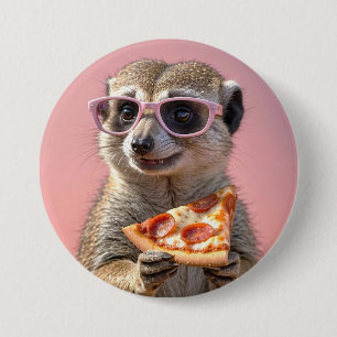 Cute Meerkat With Glasses and Pizza 3 Inch Round Button
