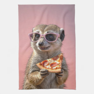 Cute Meerkat With Glasses and Pizza Kitchen Towel