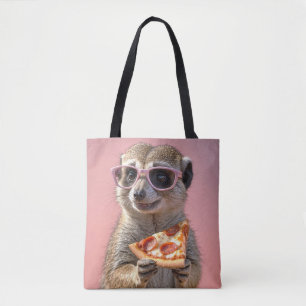 Cute Meerkat With Glasses and Pizza Tote Bag