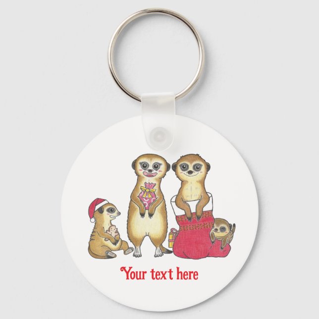 Cute meerkats Christmas Holiday keychain (Front)