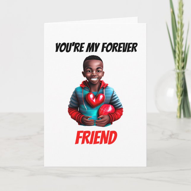 Cute melanin boy forever friend besties  holiday card (Front)
