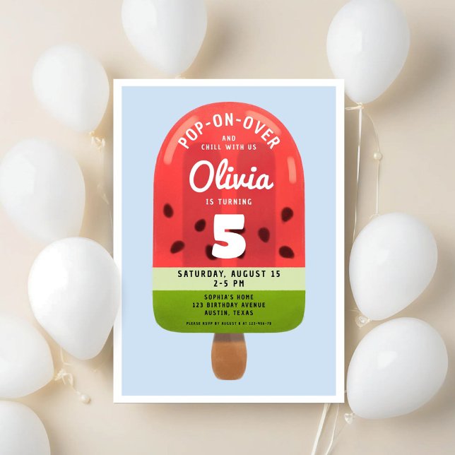 Cute Melon Popsicle Girl Fifth Birthday Invitation (Cute Melon Popsicle Girl Fifth Birthday Invitation)