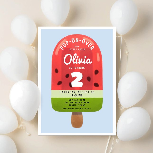 Cute Melon Popsicle Girl Second Birthday Invitation (Cute Melon Popsicle Girl Second Birthday Invitation)
