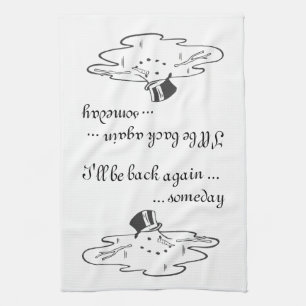 Cute melted Snowman Old Silk Top Hat White Kitchen Towel